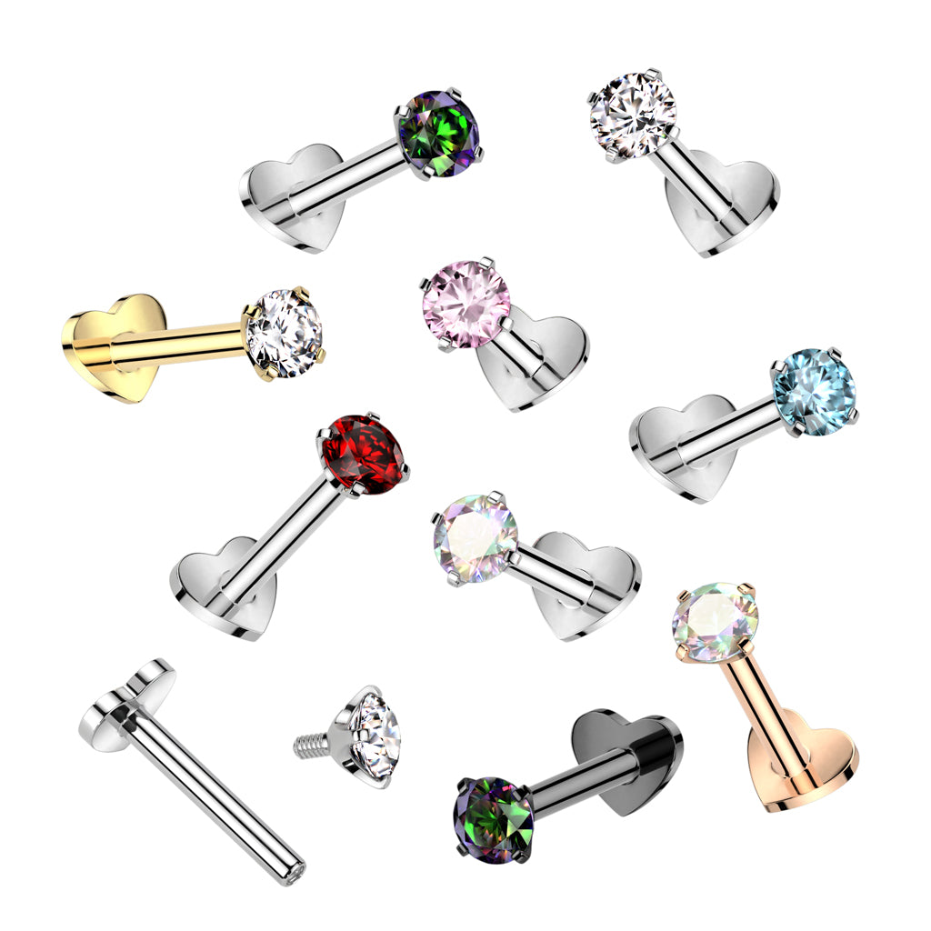 16G Titanium Internally Threaded Heart Base Labret W/ Prong